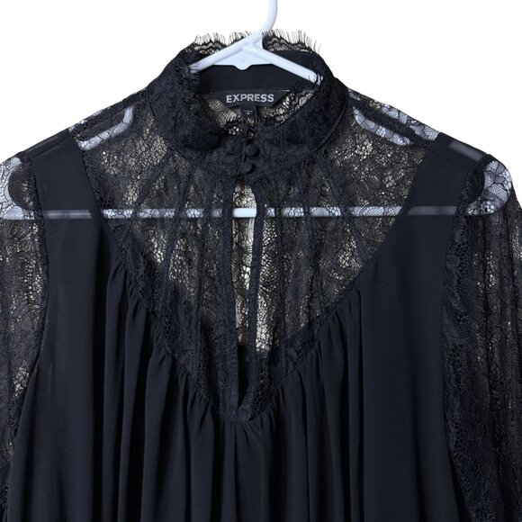 Express Sheer Black Lace Long Sleeve Top - Size Small - Picture 4 of 5